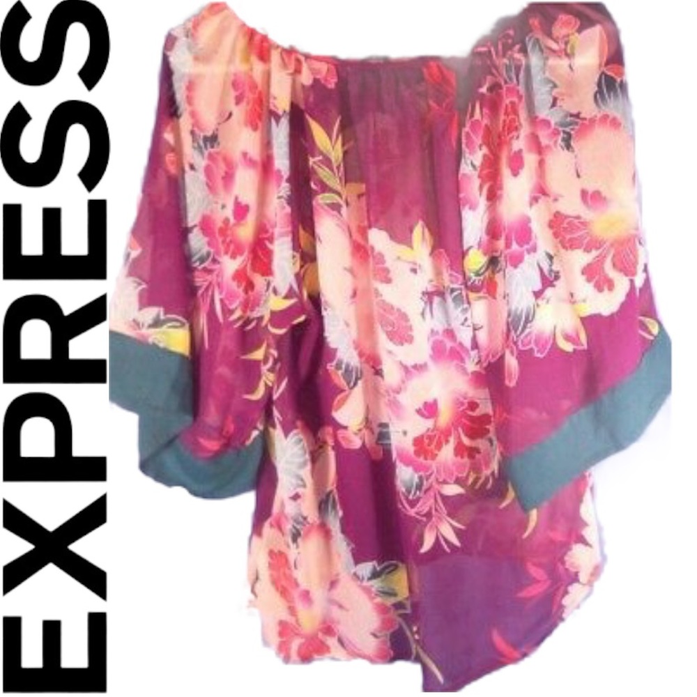 Pre-owned Express Floral Blouse XS damaged sleeves